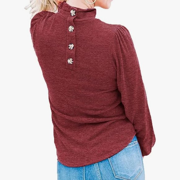 Button-Back Top w/ Long Sleeves - Picture 1 of 4